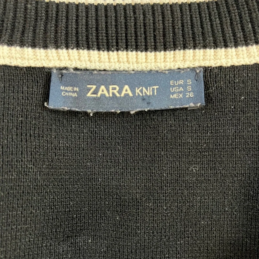 Zara Knit Cardigan Womens S Black Longline Pearl Button Contrast Trim *See Desc* - Picture 6 of 10